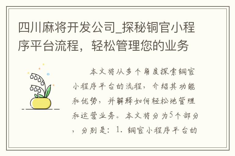 四川麻将开发公司_探秘铜官小程序平台流程，轻松管理您的业务！