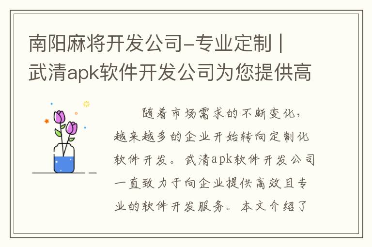 南阳麻将开发公司-专业定制 | 武清apk软件开发公司为您提供高效服务