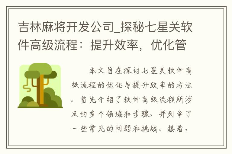 吉林麻将开发公司_探秘七星关软件高级流程：提升效率，优化管理