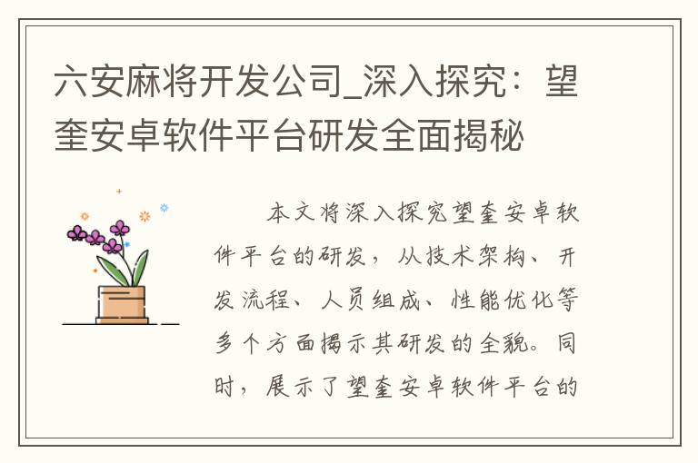 六安麻将开发公司_深入探究：望奎安卓软件平台研发全面揭秘
