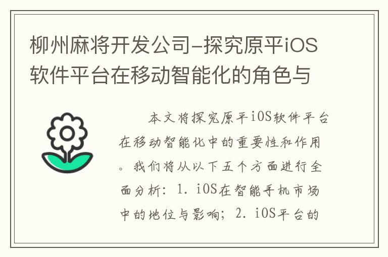 柳州麻将开发公司-探究原平iOS软件平台在移动智能化的角色与责任