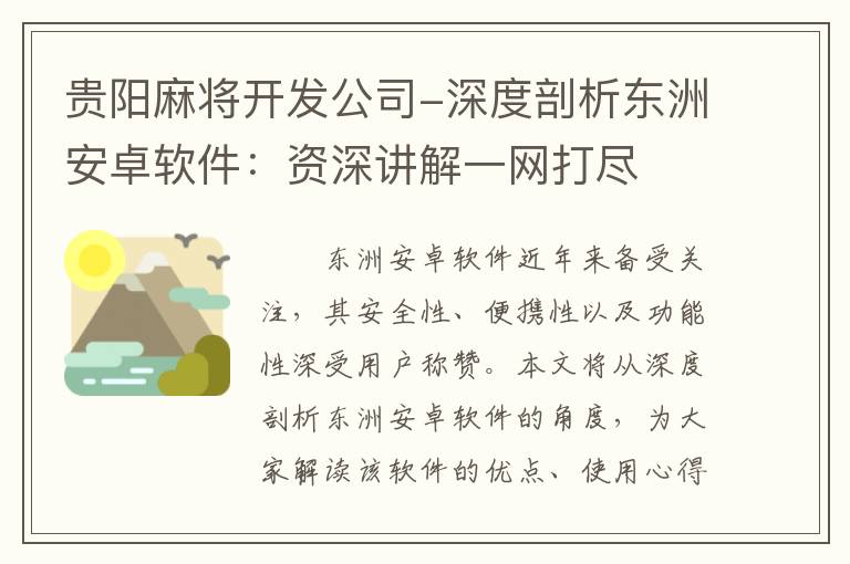 贵阳麻将开发公司-深度剖析东洲安卓软件：资深讲解一网打尽