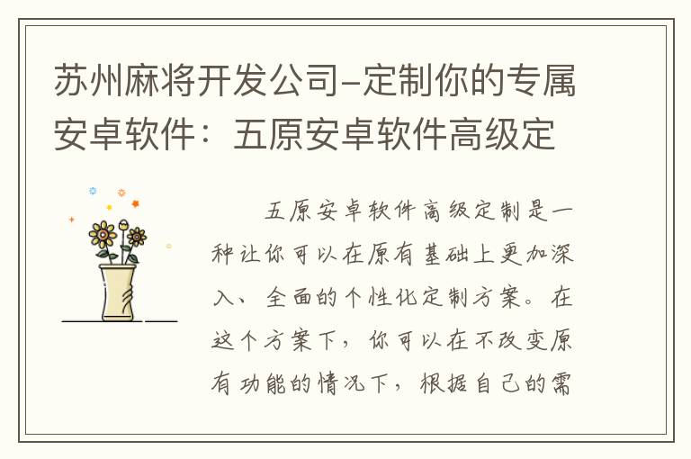 苏州麻将开发公司-定制你的专属安卓软件：五原安卓软件高级定制