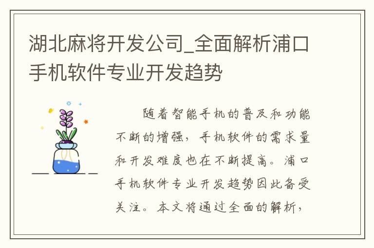 湖北麻将开发公司_全面解析浦口手机软件专业开发趋势