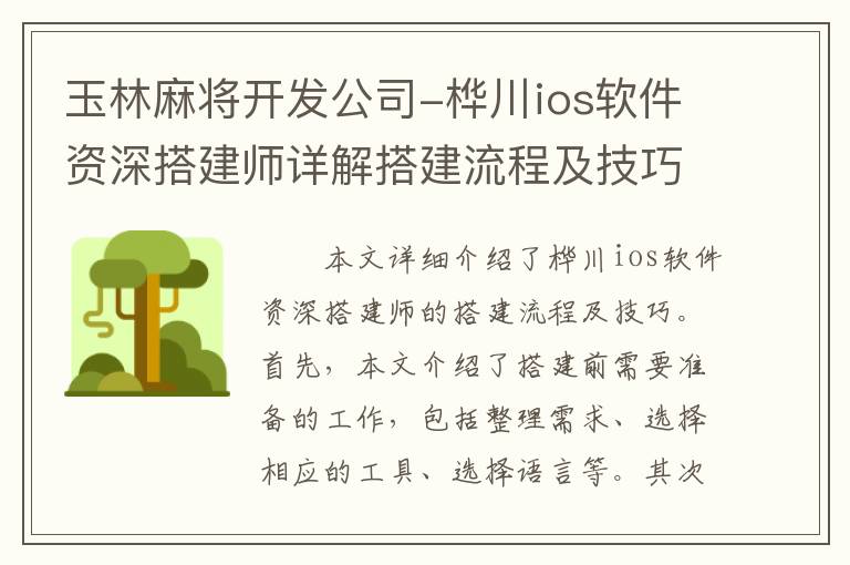 玉林麻将开发公司-桦川ios软件资深搭建师详解搭建流程及技巧