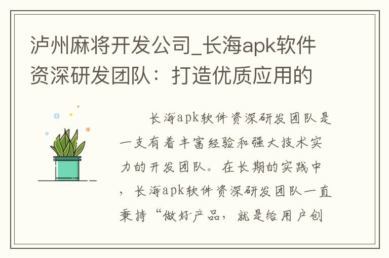 泸州麻将开发公司_长海apk软件资深研发团队：打造优质应用的不竭动力
