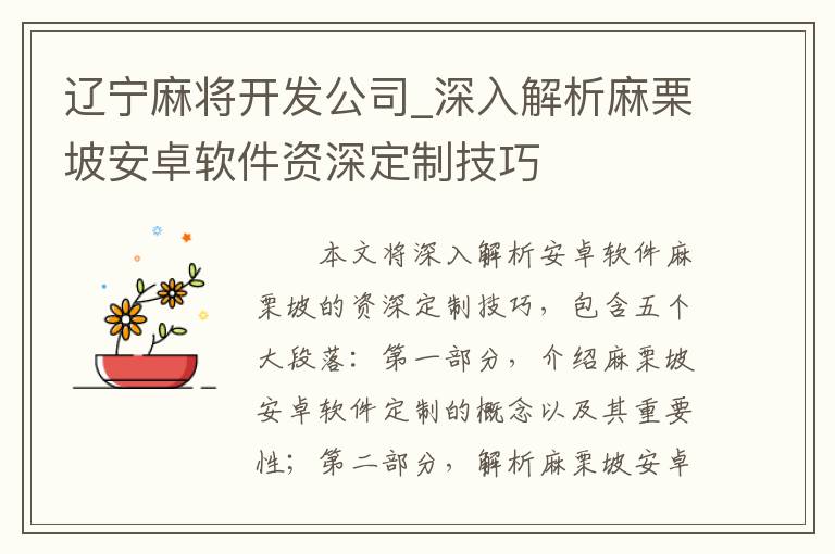 辽宁麻将开发公司_深入解析麻栗坡安卓软件资深定制技巧