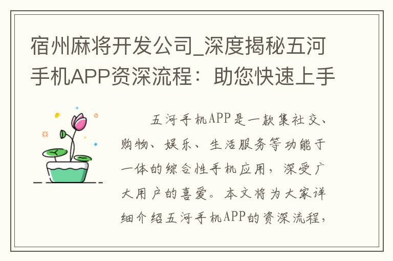 宿州麻将开发公司_深度揭秘五河手机APP资深流程：助您快速上手运营！