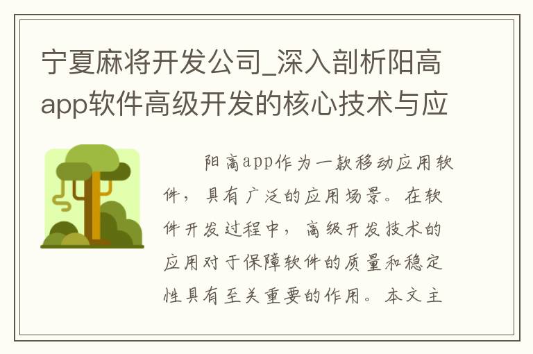 宁夏麻将开发公司_深入剖析阳高app软件高级开发的核心技术与应用方法