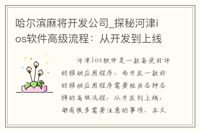 哈尔滨麻将开发公司_探秘河津ios软件高级流程：从开发到上线这些事项你需要知道！