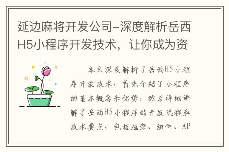 延边麻将开发公司-深度解析岳西H5小程序开发技术，让你成为资深讲解专家