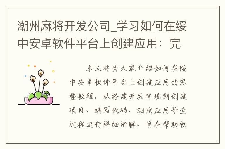 潮州麻将开发公司_学习如何在绥中安卓软件平台上创建应用：完整教程