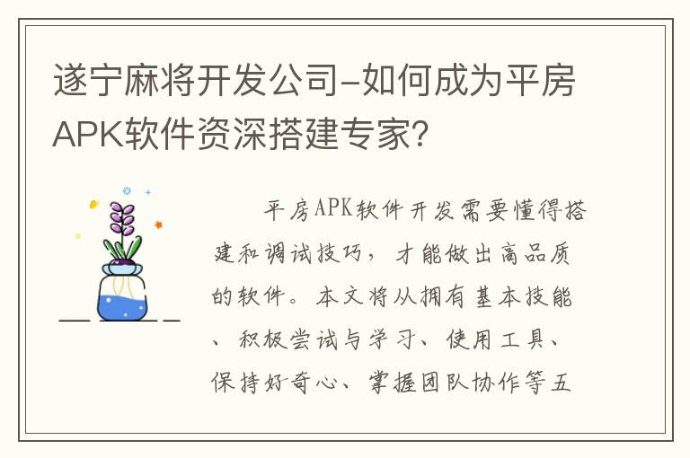 遂宁麻将开发公司-如何成为平房APK软件资深搭建专家？