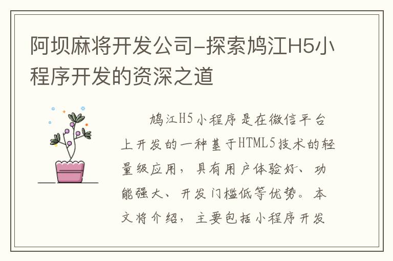 阿坝麻将开发公司-探索鸠江H5小程序开发的资深之道
