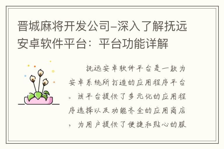 晋城麻将开发公司-深入了解抚远安卓软件平台：平台功能详解