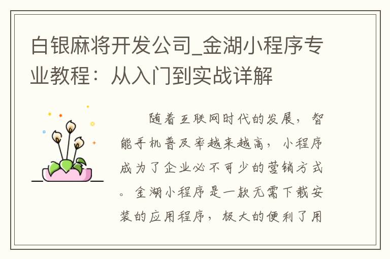 白银麻将开发公司_金湖小程序专业教程：从入门到实战详解