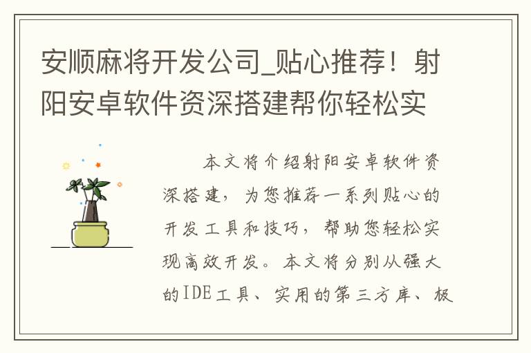 安顺麻将开发公司_贴心推荐！射阳安卓软件资深搭建帮你轻松实现高效开发！