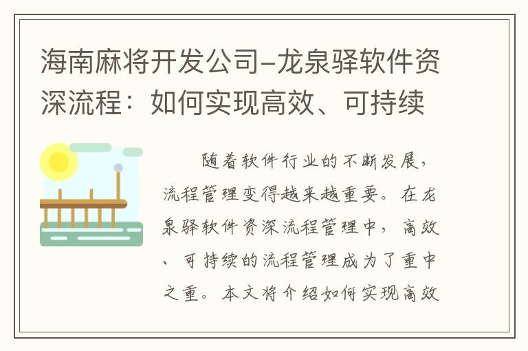 海南麻将开发公司-龙泉驿软件资深流程：如何实现高效、可持续的流程管理？